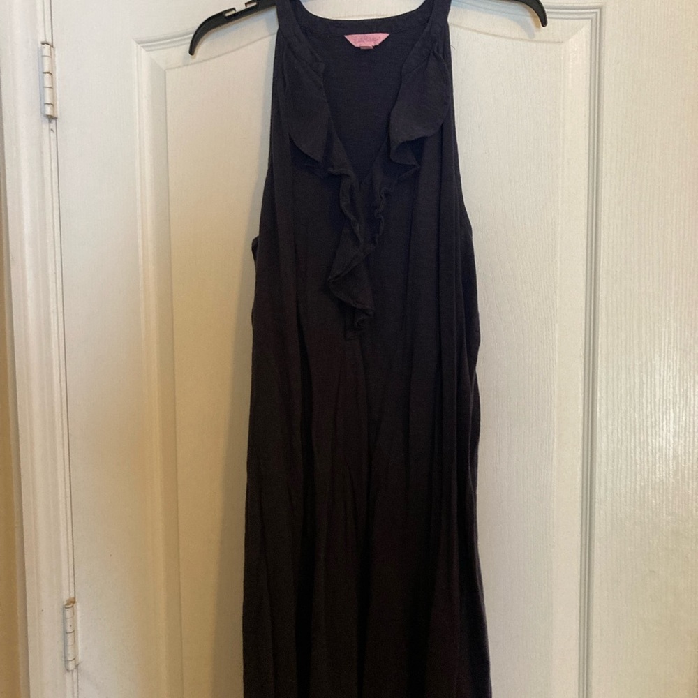 Lilly Pulitzer Very Dark Navy Blue Sleeveless Ruffle Dress, xl